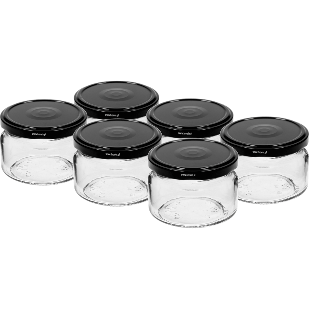 Słoik niski 200 ml z czarną zakrętką 132222 6szt.