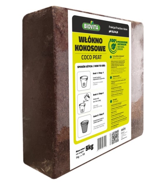 Biovita COCO peat włokno kokosowe 6mm bryk.5kg 70L