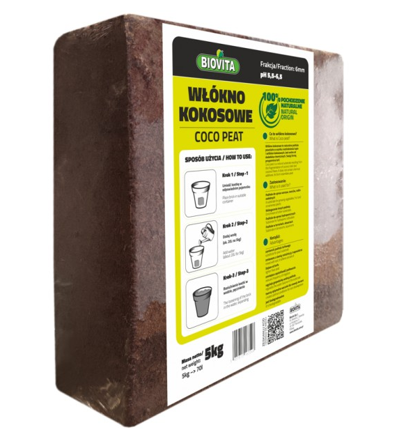 Biovita COCO peat włókno kokosowe 6mm bryk.5kg 70L