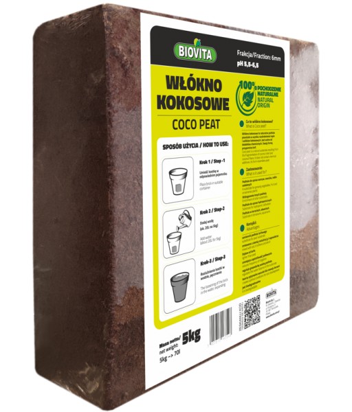 Biovita COCO peat włókno kokosowe 6mm bryk.5kg 70L