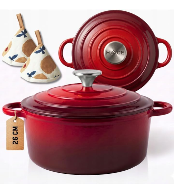 Garnek żeliwny emaliowany 26cm czerwony DQ26-RED