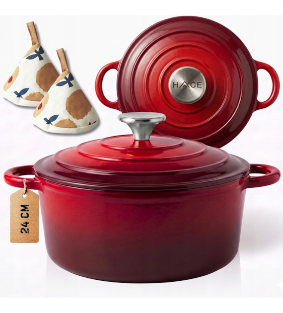 Garnek żeliwny emaliowany 24cm czerwony DQ24-RED